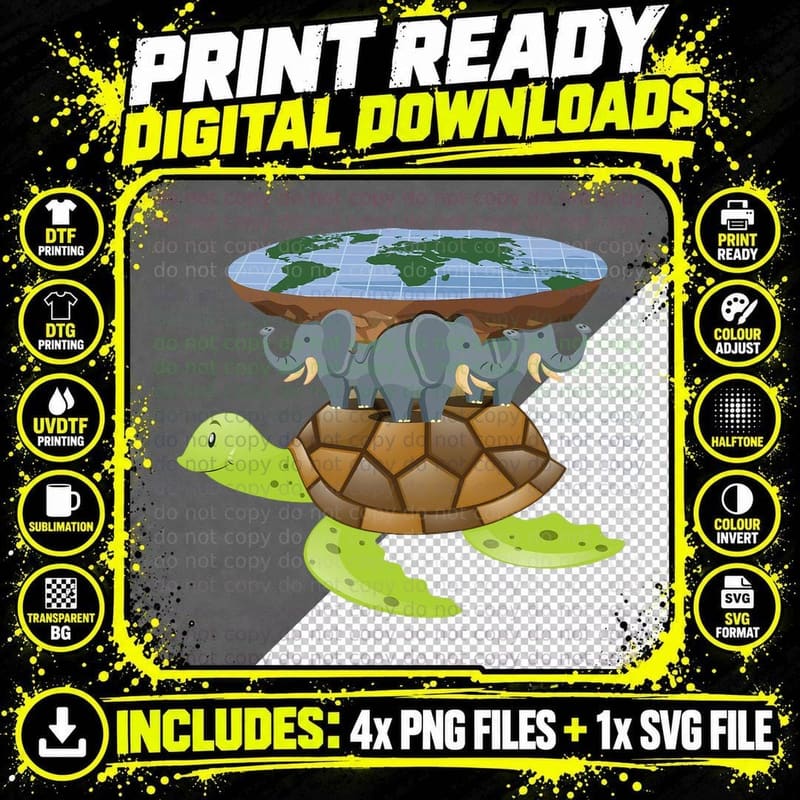 Flat Earth Turtle Disk World Gift Design Idea T-Shirt Png SVG Digital Bundle