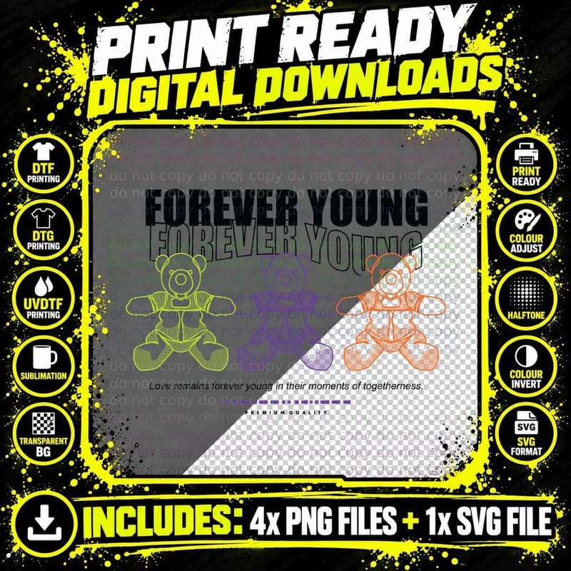 Forever Young Bears Pastel Colored Y2k Cute Love T-Shirt Png SVG Digital Bundle