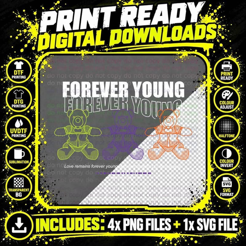 Forever Young Bears Pastel Y2k Cute Love T-Shirt Png SVG Digital Bundle