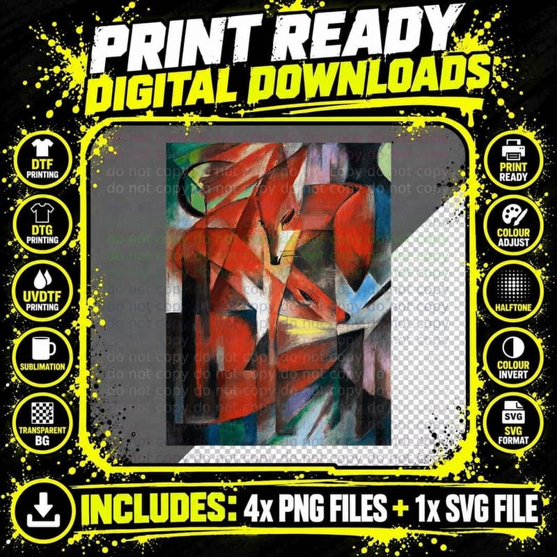 Franz Marc's the Foxes Famous Cubism Painting T-Shirt Png SVG Digital Bundle