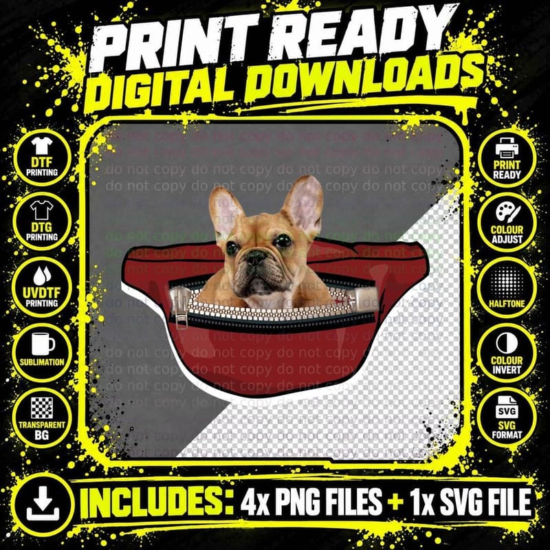 French Bulldog in Fanny Pack T-Shirt, Pet Lover Apparel Png SVG Digital Bundle