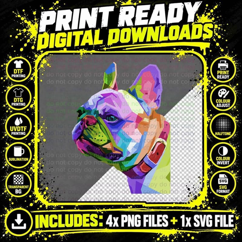 Frenchie French Bulldog Pop Art Portrait Bouledogue Png SVG Digital Bundle