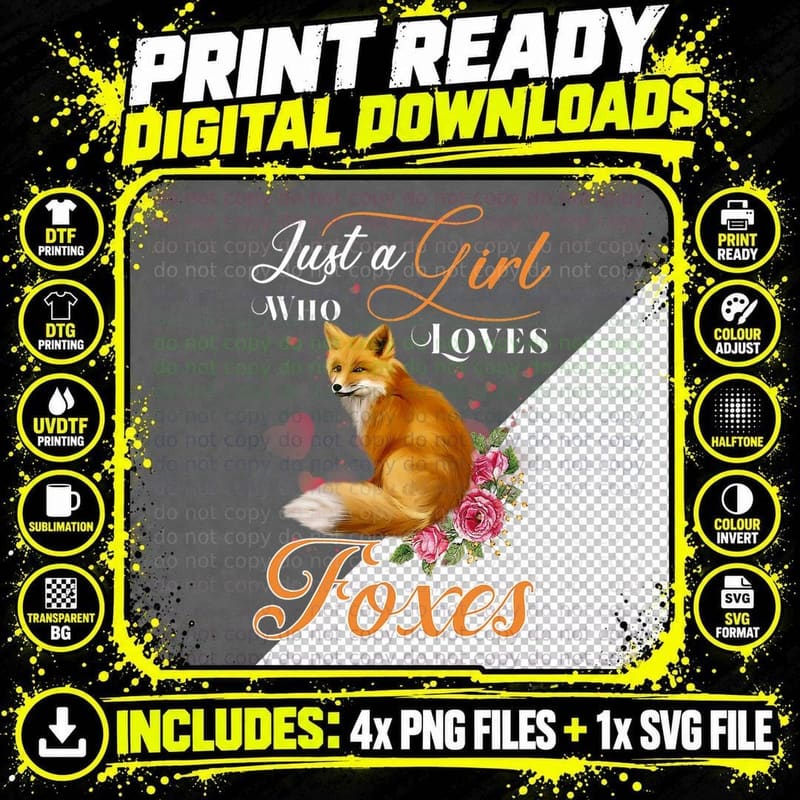 Fun Just a Girl Who Loves Foxes Girls Png SVG Digital Bundle