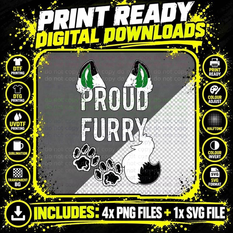 Furry - Proud Furry Tail and Ears, Animal Lover, Cosplay Png SVG Digital Bundle