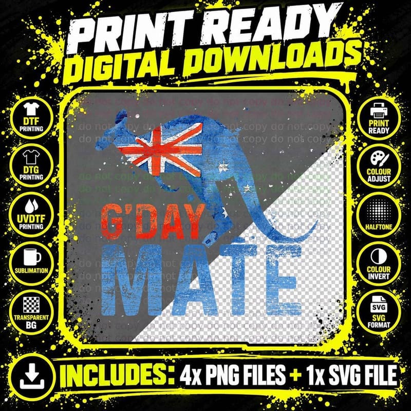 G Day Mate Kangaroo Aussie Animal Australia Flag Png SVG Digital Bundle