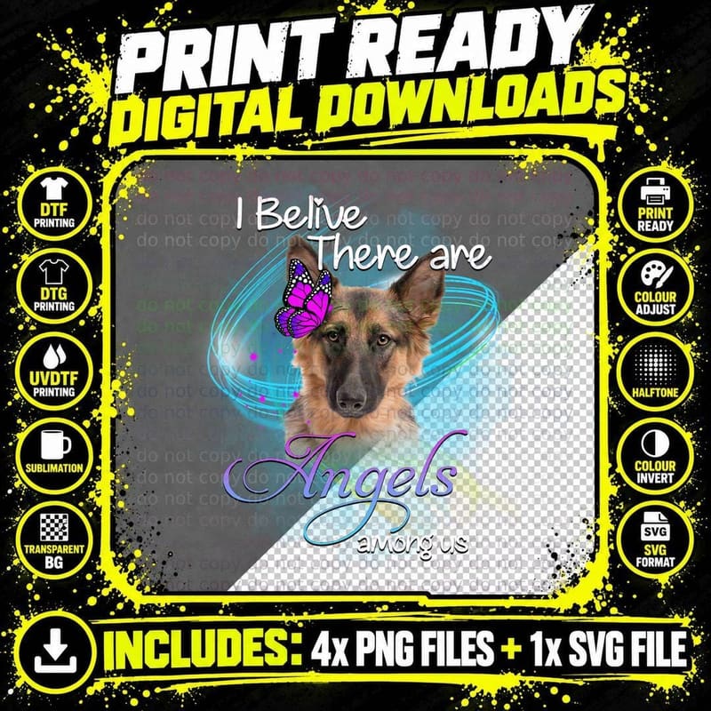 German Shepherd T-Shirt, Angelic Wings Design Png SVG Digital Bundle