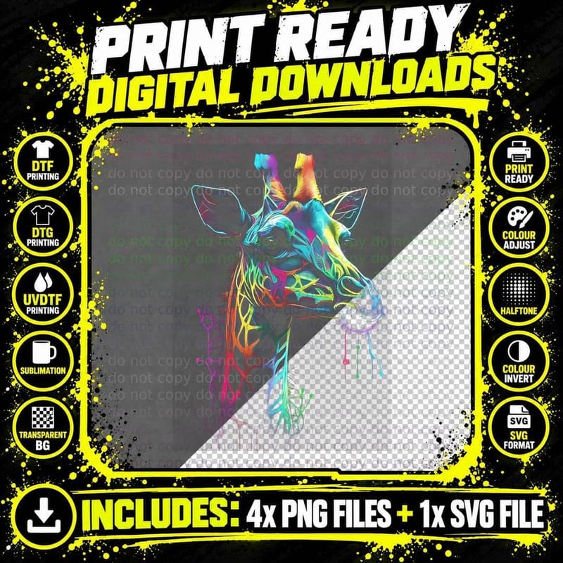 Giraffe Colorful Art Print T-Shirt Png SVG Digital Bundle
