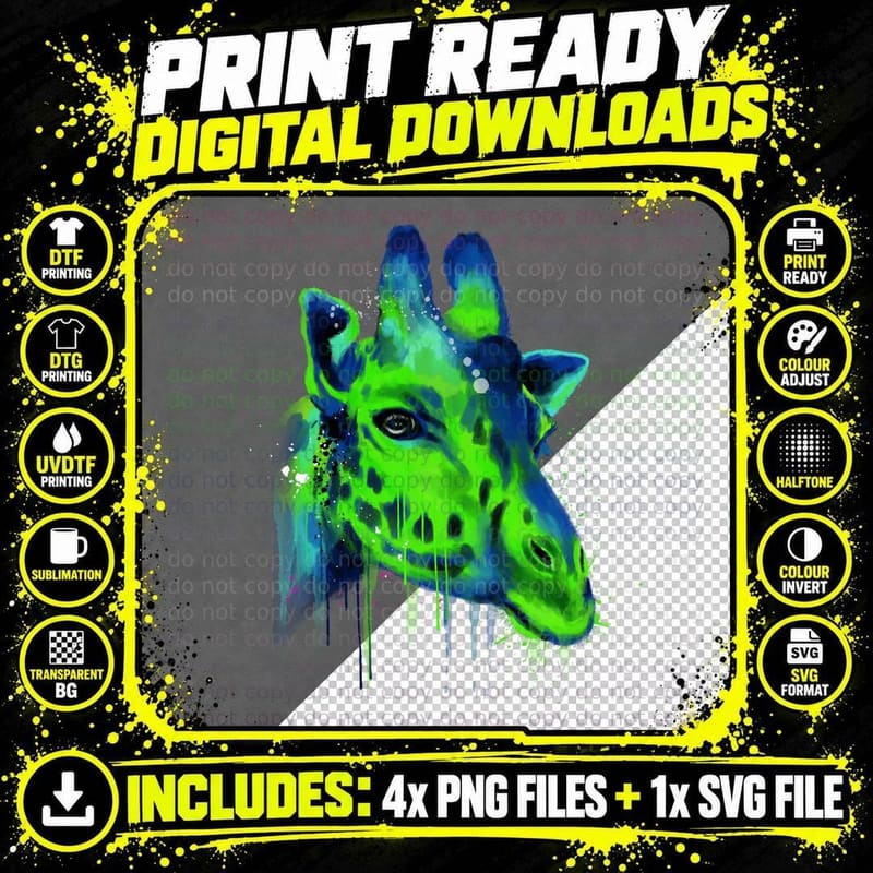 Giraffe Head Pop Art T-Shirt, Animal Art Print Png SVG Digital Bundle