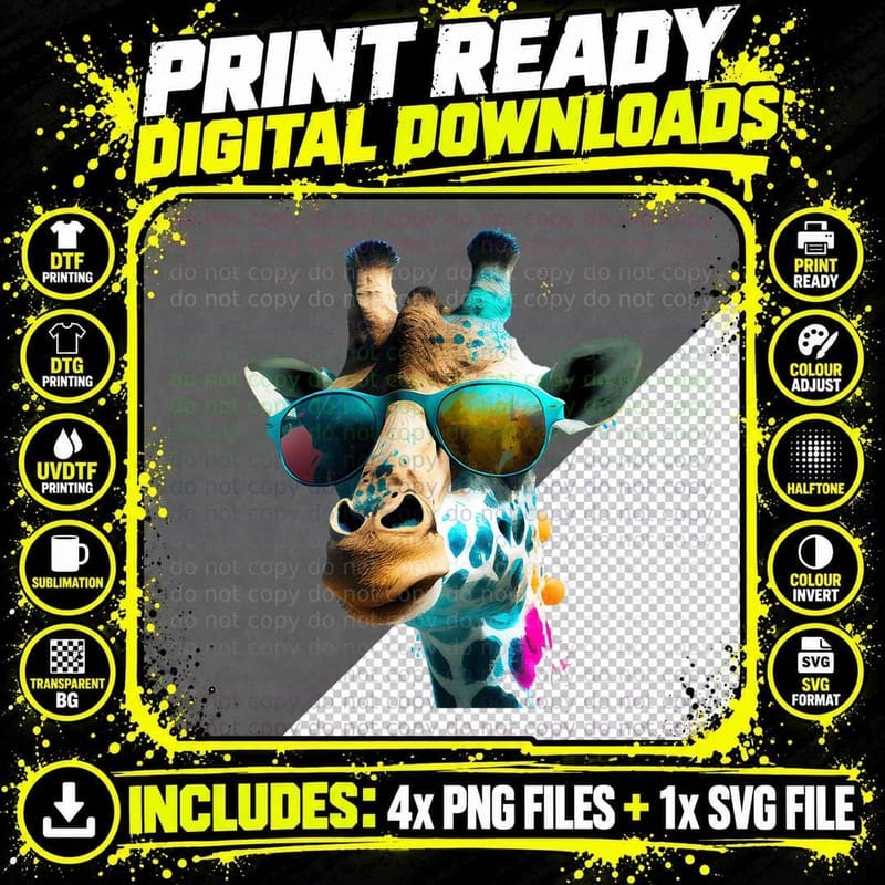 Giraffe with Sunglasses T-Shirt Png SVG Digital Bundle