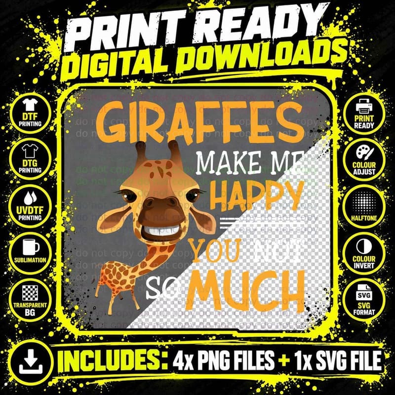 Giraffes Make Me Happy You Not So Much T-Shirt Png SVG Digital Bundle
