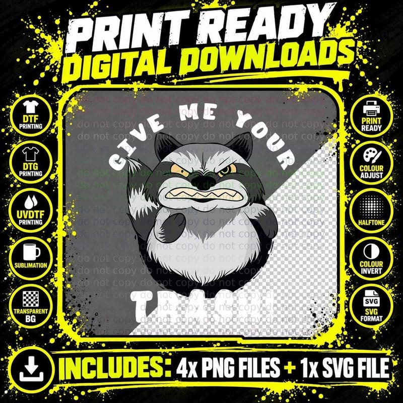 Give Me Your Trash Raccoon Trashy Mammal Garbage Animal Png SVG Digital Bundle
