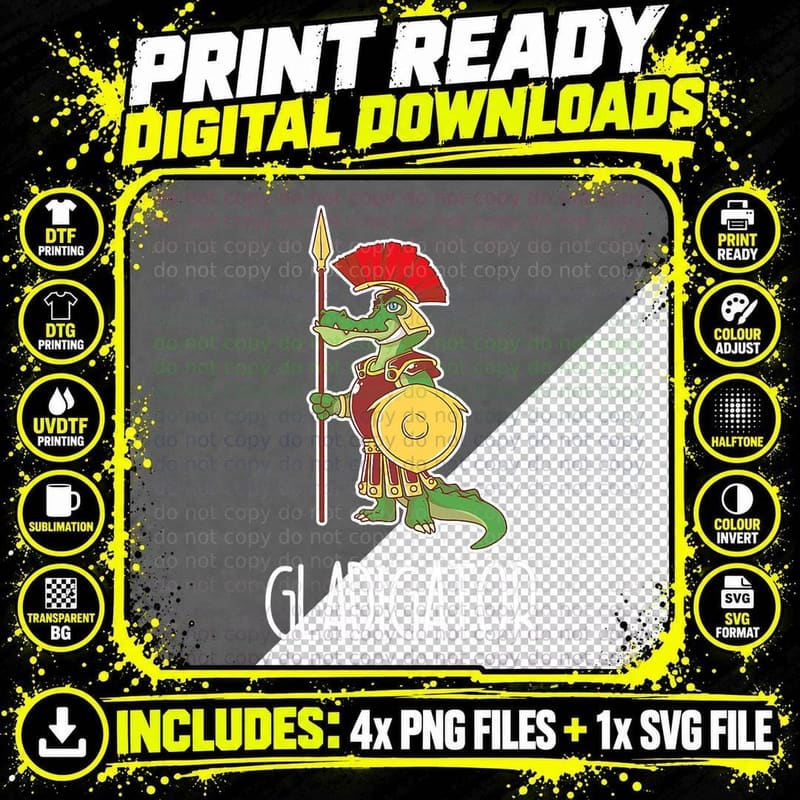 Gladigator Crocodile Alligator Reptile Lover T-Shirt Png SVG Digital Bundle