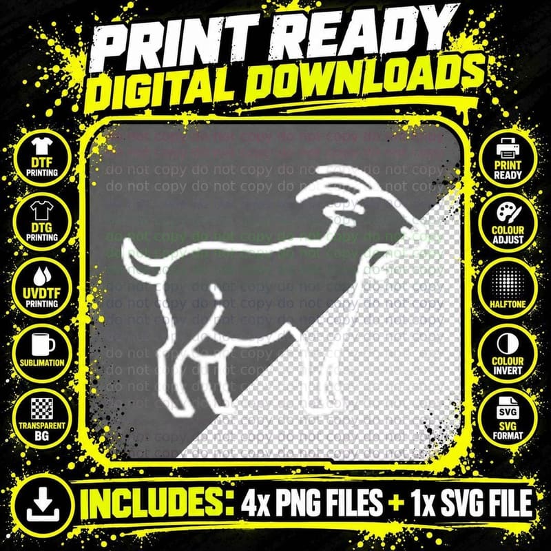 Goat Animal Badge Patch Line Art Icon Outline Gift Png SVG Digital Bundle