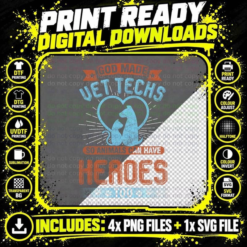 God Made Vet Tech Animal Heroes Veterinary, Men, Nurses Png SVG Digital Bundle