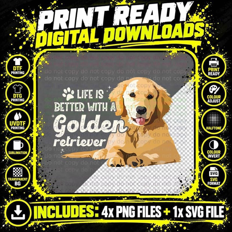 Golden Retriever T-Shirt, Animal Art Print Png SVG Digital Bundle