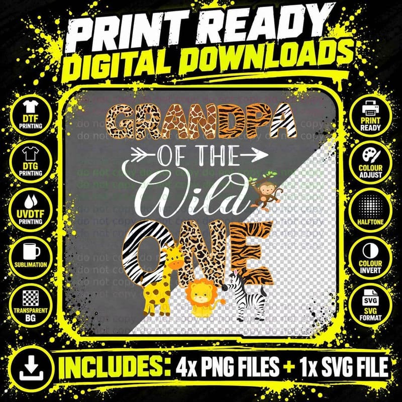 Grandpa of the Wild One T-Shirt, Safari Animal Print Png SVG Digital Bundle