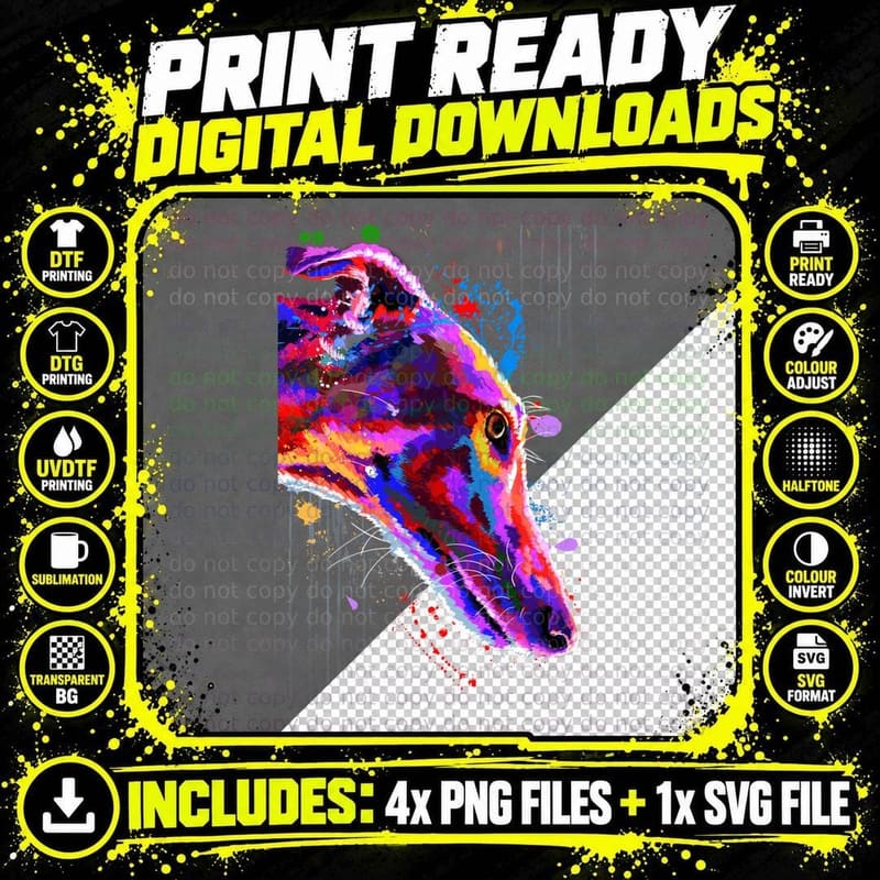 Greyhound Pop Art T-Shirt, Colorful Animal Print Png SVG Digital Bundle