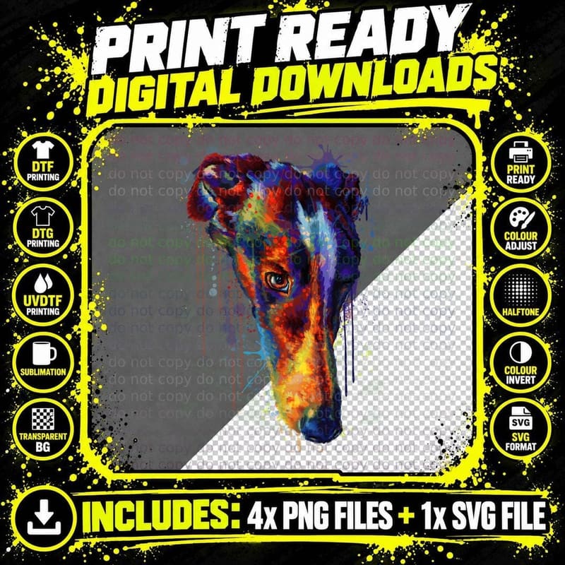 Greyhound Watercolor Portrait T-Shirt Png SVG Digital Bundle
