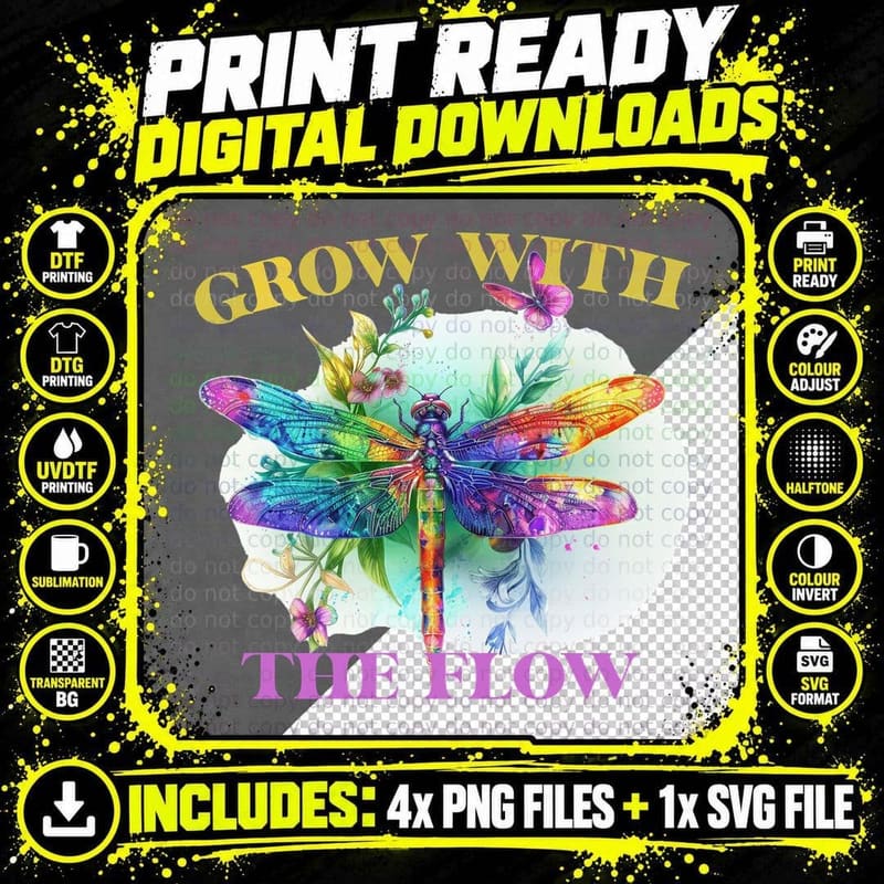 Grow with the Flow Positive Quotes T-Shirt Png SVG Digital Bundle