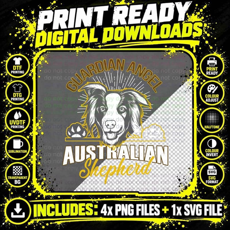 Guardian Angel Australian Shepherd T-Shirt Png SVG Digital Bundle