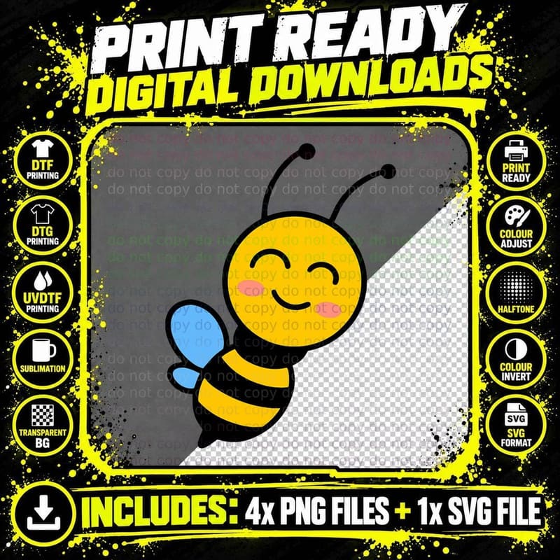 Happy Bee I Beekeeper I Wild Bee I Kids I Bumble Bee I Png SVG Digital Bundle