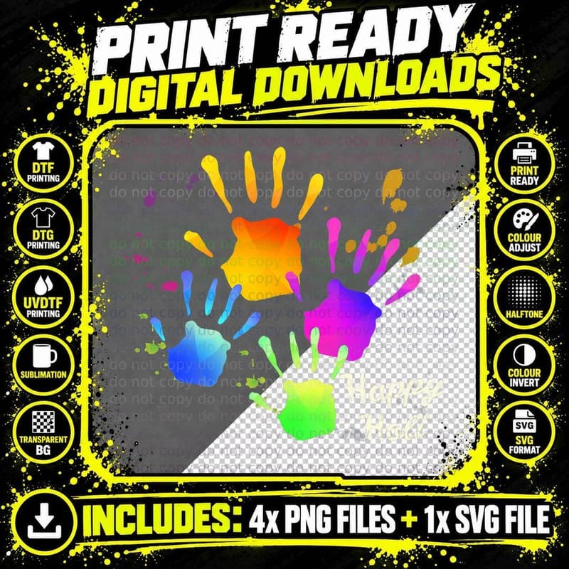 Happy Holi Splash Colors India Hindu Spring Png SVG Digital Bundle