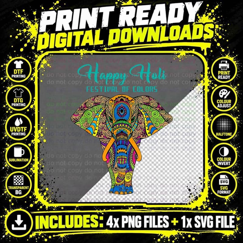 Happy Holi Tshirt Colors India Hindu Spring Png SVG Digital Bundle