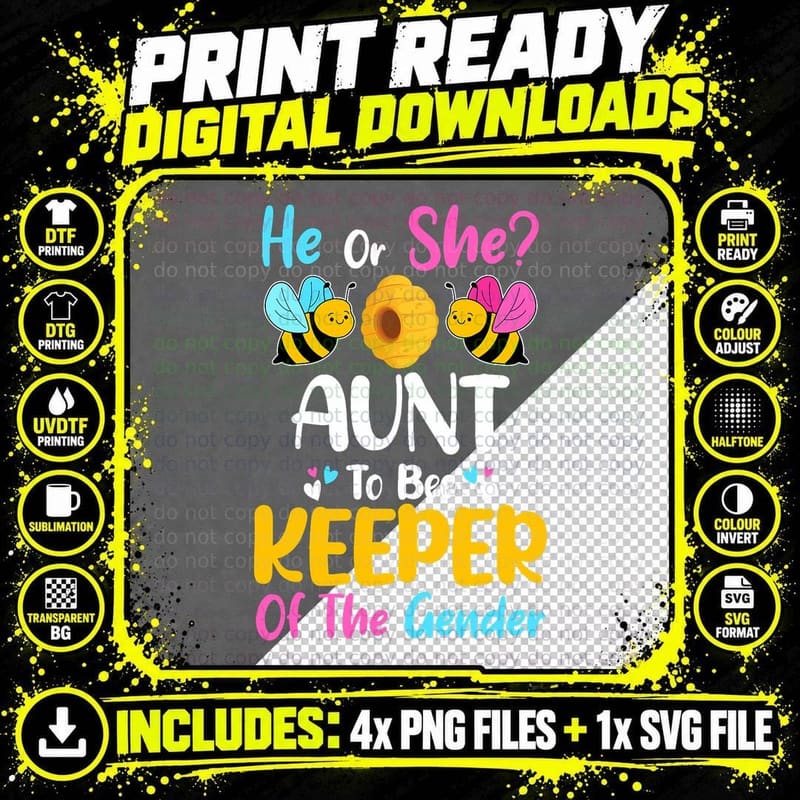 He or She Aunt to Bee Gender Baby Reveal Announcement Png SVG Digital Bundle