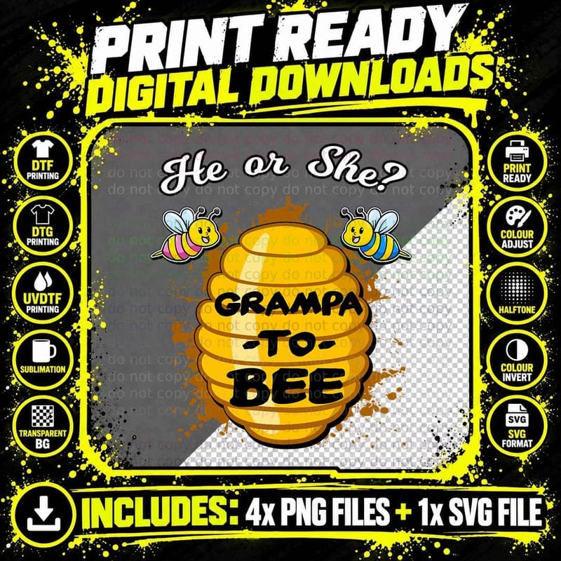 He or She Grampa to Bee Gender Baby Reveal Announcement Png SVG Digital Bundle