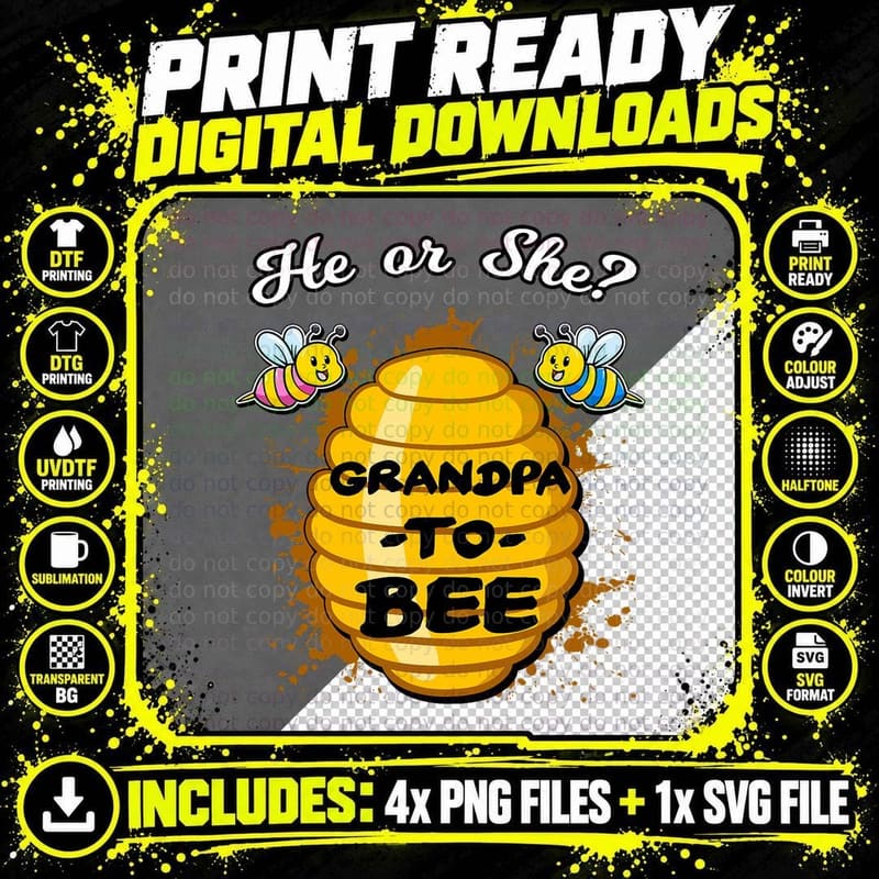 He or She Grandpa to Bee Gender Baby Reveal Announcement Png SVG Digital Bundle