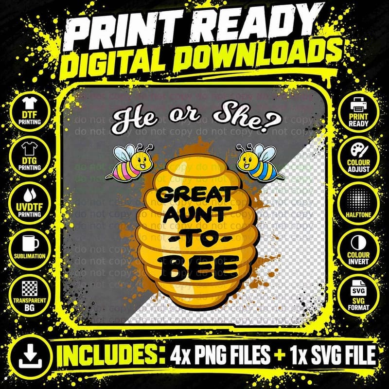 He or She Great Aunt to Bee Gender Baby Announcement Png SVG Digital Bundle