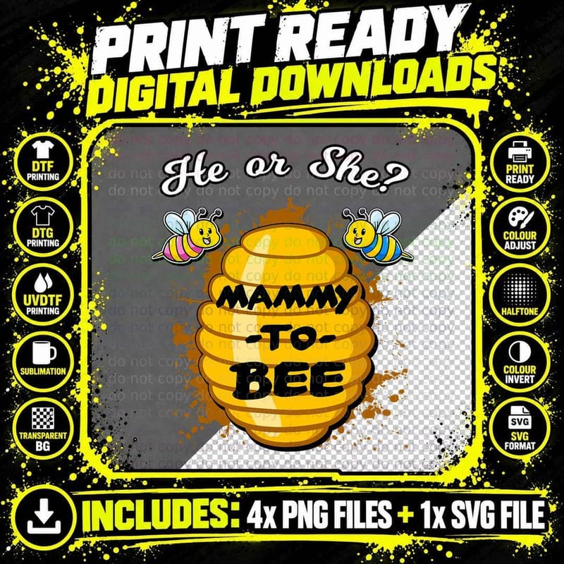 He or She Mammy to Bee Gender Baby Reveal Announcement Png SVG Digital Bundle