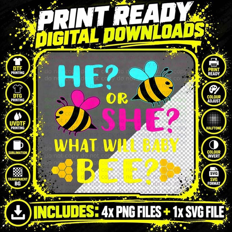 He or She What Will Baby Bee Baby Announcement Tee Png SVG Digital Bundle