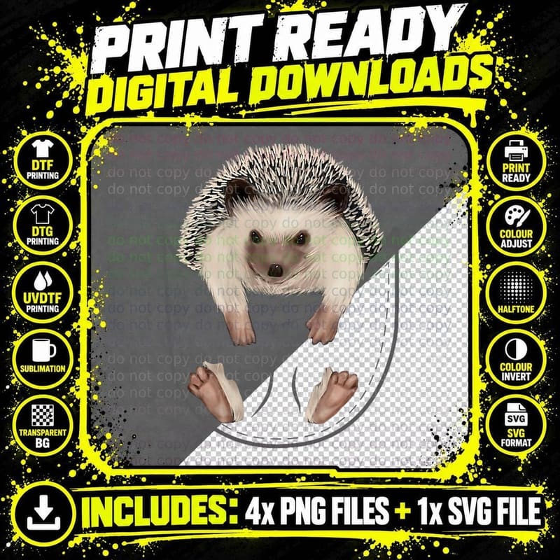 Hedgehogs Clothes Pocket Animal Outfit Art Gift Hedgehog Png SVG Digital Bundle