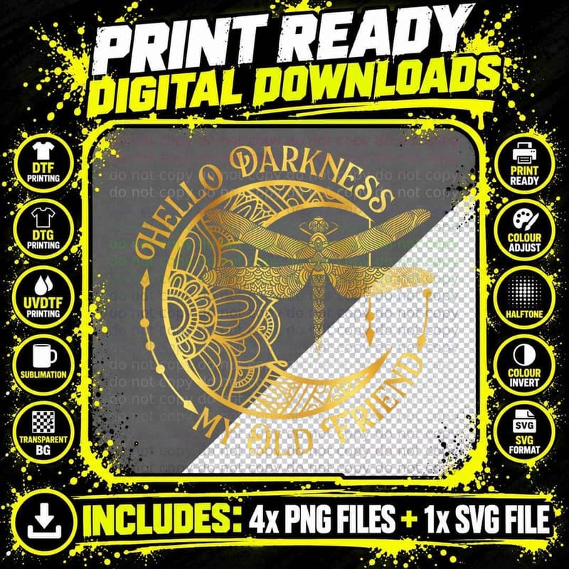 Hello Darkness My Old Friend - Dragonfly Lover Insects Png SVG Digital Bundle