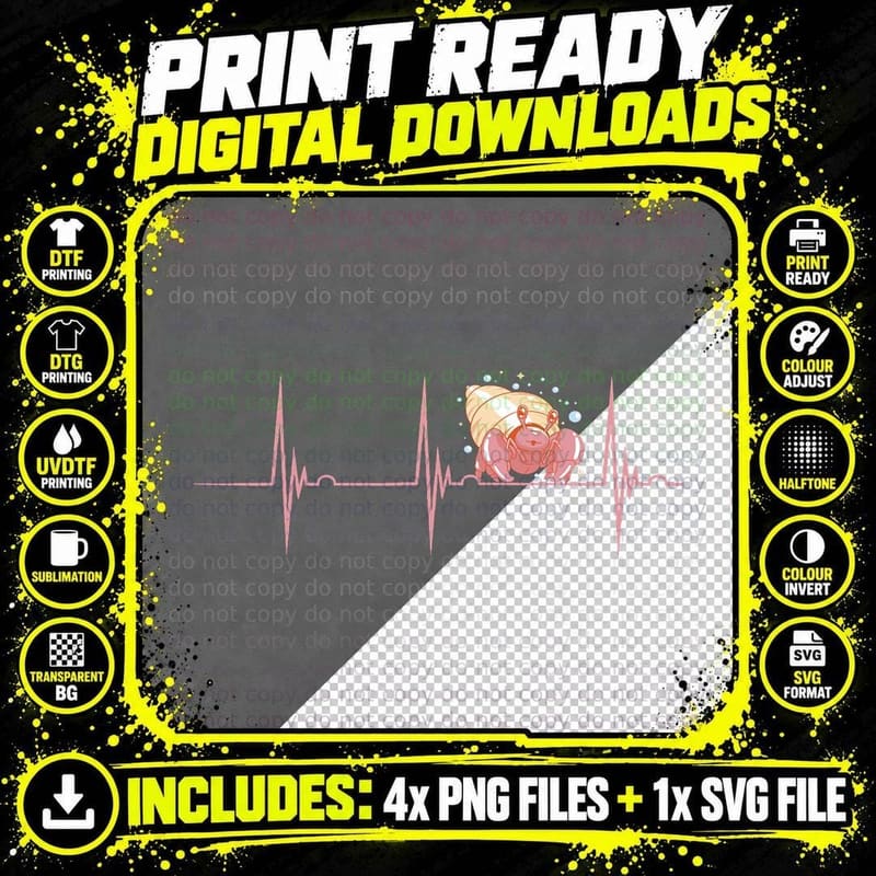 Hermit Crab Heartbeat EKG Pulse Sea Animal Hermit Crab Png SVG Digital Bundle