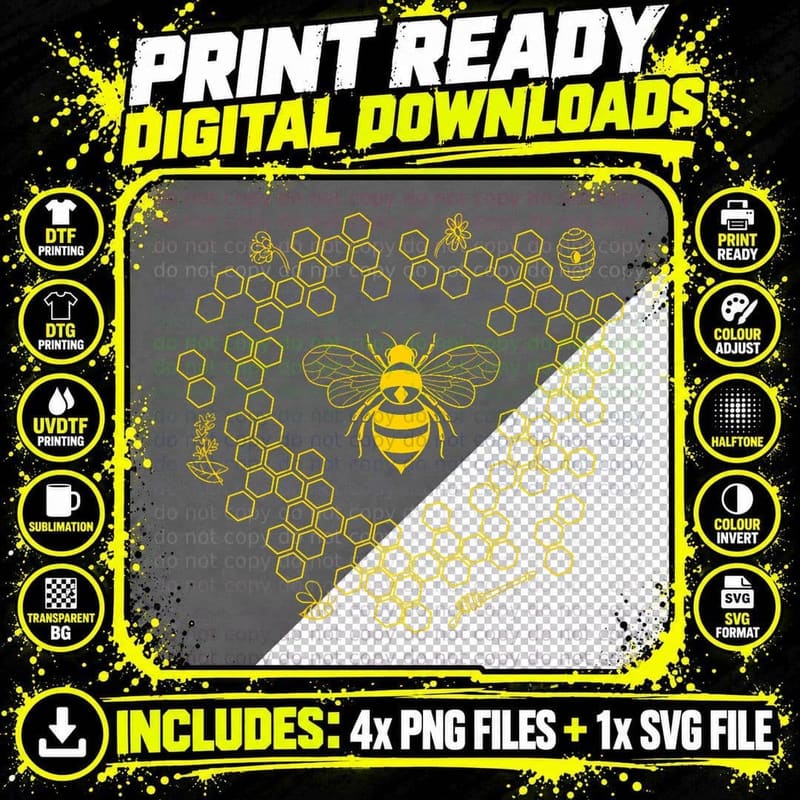 Honey Bee Beekeeper Honeycomb Gift Save Bees T-Shirt Png SVG Digital Bundle