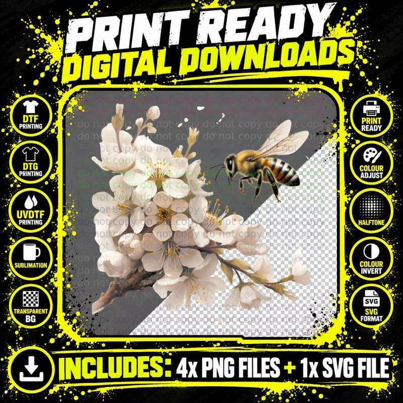 Honey Bee on Blossoms Spring T-Shirt, Spring Graphic Tee Png SVG Digital Bundle