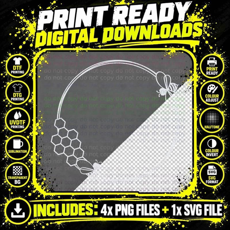 Honeycomb Bees Circle Frame Heart Wreath T-Shirt Png SVG Digital Bundle