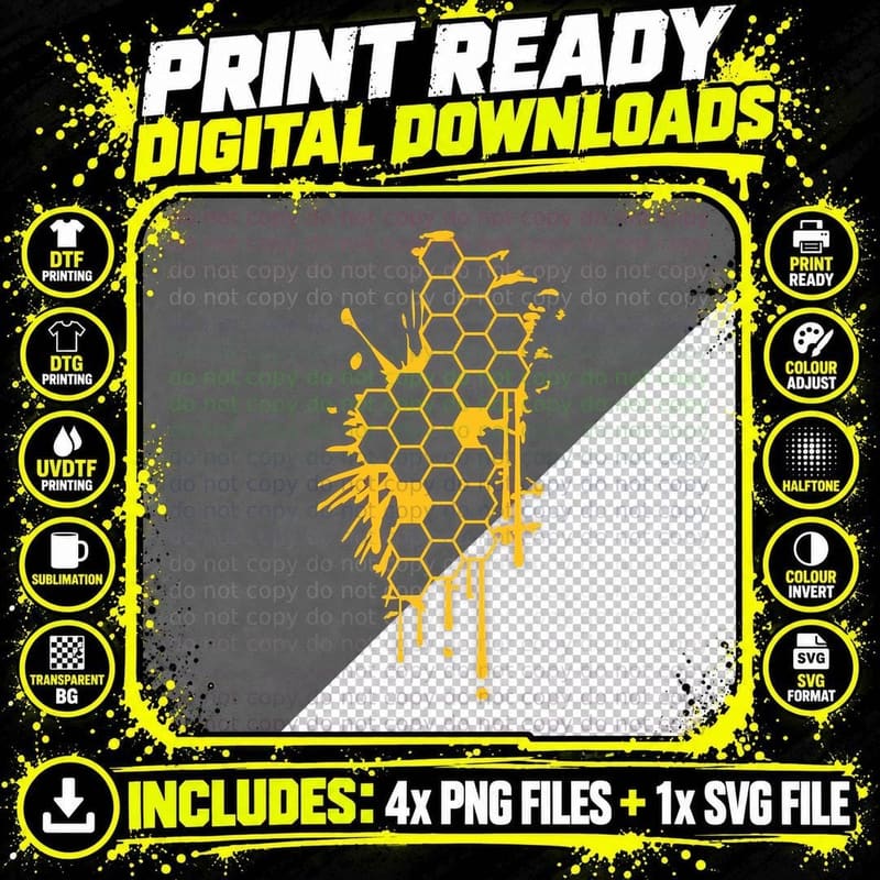 Honeycomb Pattern Dripping Honey Beekeeper Bee Hive Png SVG Digital Bundle