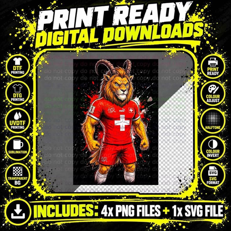 Horned Lion-Headed Footballer Lion Head with Curved Png SVG Digital Bundle