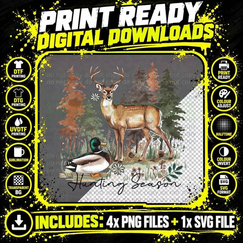 Hunting Season Hunting T-Shirt, Forest Wildlife Scene Png SVG Digital Bundle