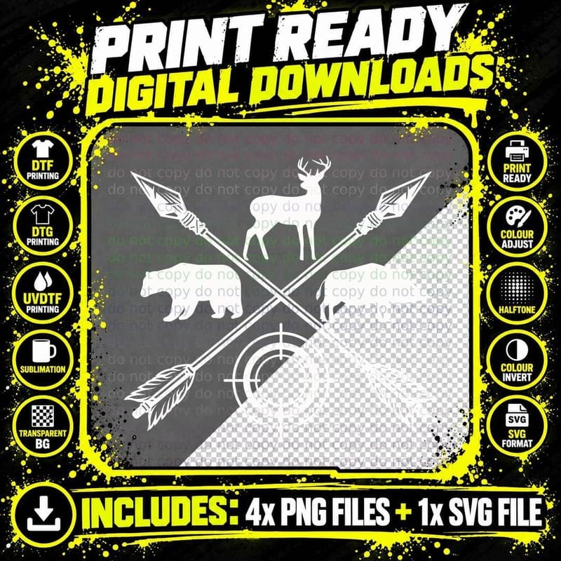 Hunting Symbols with Arrows and Animals T-Shirt Png SVG Digital Bundle