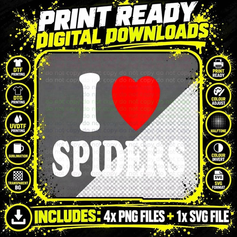 I Heart (Love) Spiders Favorite Insect Pet Domesticated Png SVG Digital Bundle