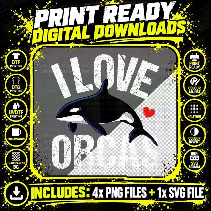 I Love Orcas Killer Whale, Love Gift Love T-Shirt Png SVG Digital Bundle