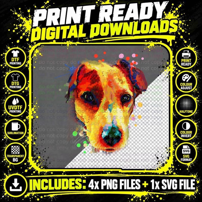 Jack Russell Terrier T-Shirt, Colorful Pop Art Png SVG Digital Bundle