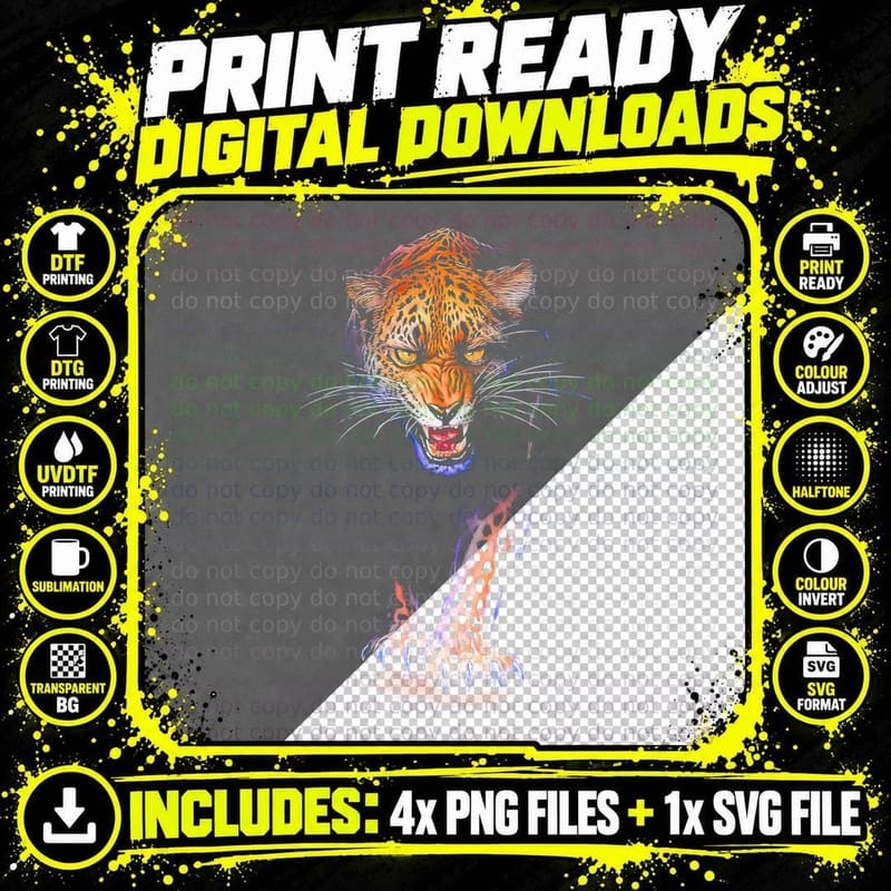 Jaguar Orange Purple Blue Halftone Animal T-Shirt Png SVG Digital Bundle