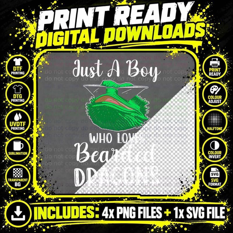 Just a Boy Who Loves Bearded Dragons Lizard Lover Png SVG Digital Bundle