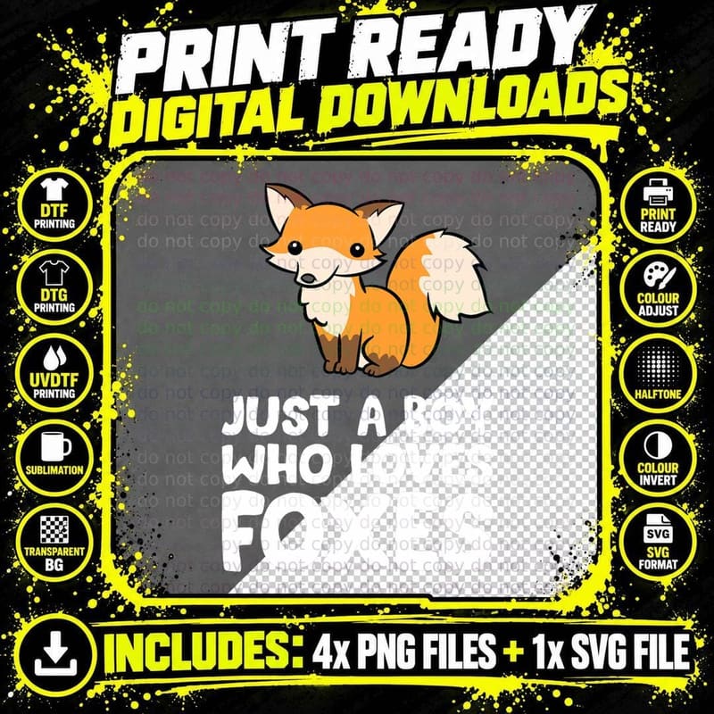 Just a Boy Who Loves Foxes T-Shirt Png SVG Digital Bundle