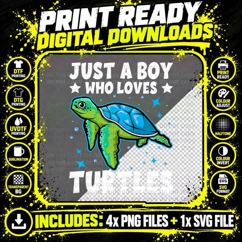 Just a Boy Who Loves Turtles Lover Gifts Sea Ocean Png SVG Digital Bundle